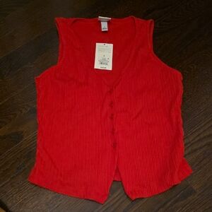 Red Sleeveless Button-Up Top Nwt